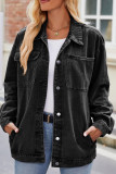 Plain Washed Vintage Open Button Denim Jacket