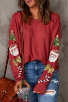 Red Sequined Christmas Favor Sleeve Casual Pullover