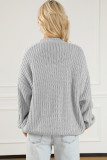Gray Ribbed Trim Chunky Knit Sweater Cardigan