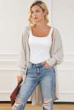 Parchment Bat Sleeve Wide Ribbed Knit Cardigan