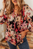 Red Floral Print Button Up Casual Shirt