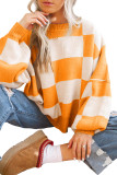 Orange Checkered Bishop Sleeve Sweater