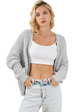 Gray Ribbed Trim Chunky Knit Sweater Cardigan
