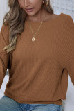 Brown Backless Waffle Knit Long Sleeves Top