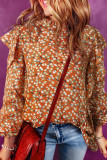 Orange Ruffle Collar Long Sleeve Peplum Top