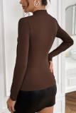 Coffee High Collar Cut Out Long Sleeves Top