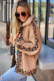 Flaxen Leopard Contrast Lapel Collar Sherpa Coat