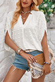 V Neck Swiss Dot Irregular Sleeves Blouse 