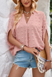 V Neck Swiss Dot Irregular Sleeves Blouse 