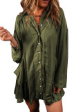 Pickle Green Loose Pocketed Ruffled Hem Draped Shirt Dress
