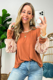 Gold Flame Floral Patchwork Puff Sleeve Filled Neck Blouse
