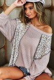 Pink Leopard Print Patch Textured Long Sleeve Top