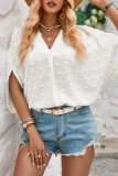 V Neck Swiss Dot Irregular Sleeves Blouse 