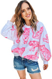 Bright White Pink Animal Print Pullover Sweatshirt