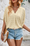 V Neck Swiss Dot Irregular Sleeves Blouse 