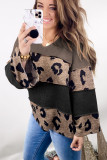 Multicolour Colorblock Patchwork V-Neck Loose Sleeve Knit Top