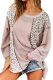 Pink Leopard Print Patch Textured Long Sleeve Top
