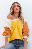 Orange Colorblock Long Sleeve Pullover Fleece Sweatshirt