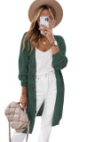 Blackish Green Hollow-out Openwork Knit Cardigan