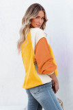 Orange Colorblock Long Sleeve Pullover Fleece Sweatshirt