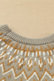 Gray Geometric Pattern Ribbed Round Neck Sweater