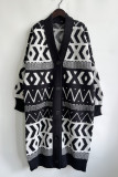 Geometric Knit Open Button Long Length Cardigan