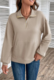 Khaki Zipper Down Kangroo Pocket Sweatershirt
