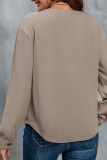 Brown V Neck Button Long Sleeves Top 