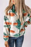 Multicolour Western Aztec Snap Buttoned Fleece Jacket