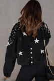 Black Distressed Pearls Star Cropped Denim Jacket