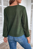 Army Green V Neck Button Twisted Rib Long Sleeves Top