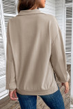 Khaki Zipper Down Kangroo Pocket Sweatershirt