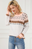 Multicolor Mixed Geometric Detail Raglan Sleeve Sweater
