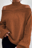 Cold Shoulder Plain Knitting Turtleneck Sweater 
