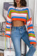 Multicolor Stripe Tassels Sleeves Crop Sweater