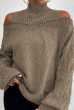 Cold Shoulder Plain Knitting Turtleneck Sweater 