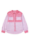 Rose Frayed Tweed Plaid Patchwork Buttoned Jacket