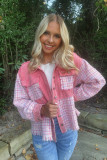 Rose Frayed Tweed Plaid Patchwork Buttoned Jacket