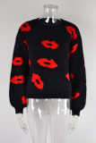 Lips Pattern Knitting Pulllover Sweater 