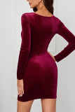 Plain Velvet Square Neck Bodycon Dress