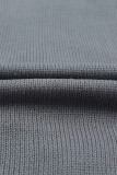 Gray Buttoned Hooded Open Front Knitted Cardigan