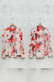 Abstract Print Button Up Puff Blouse