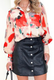 Abstract Print Button Up Puff Blouse