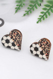 Leopard Heart Baseball Print Wooden Earrings MOQ 5pcs