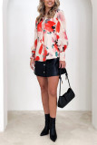 Abstract Print Button Up Puff Blouse