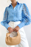 Plain Sheer Sleeves Button Up Blouse