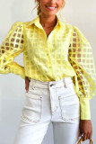Plain Sheer Sleeves Button Up Blouse