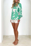 Printed Button Up Puff Blouse