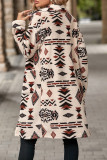 Aztec Print Button Up Long Length Fleece Jacket