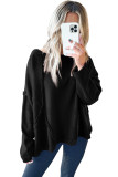 Black Exposed Seam Drop Shoulder Raw Hem Oversized Sweatshirt
